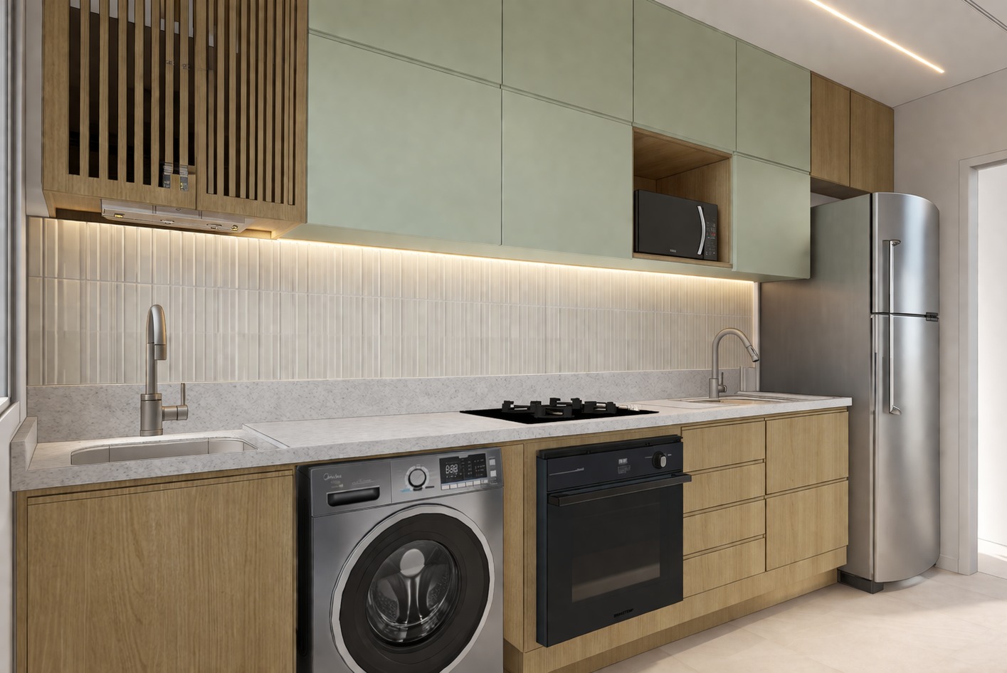 Cozinha linear do Residencial Nair APA