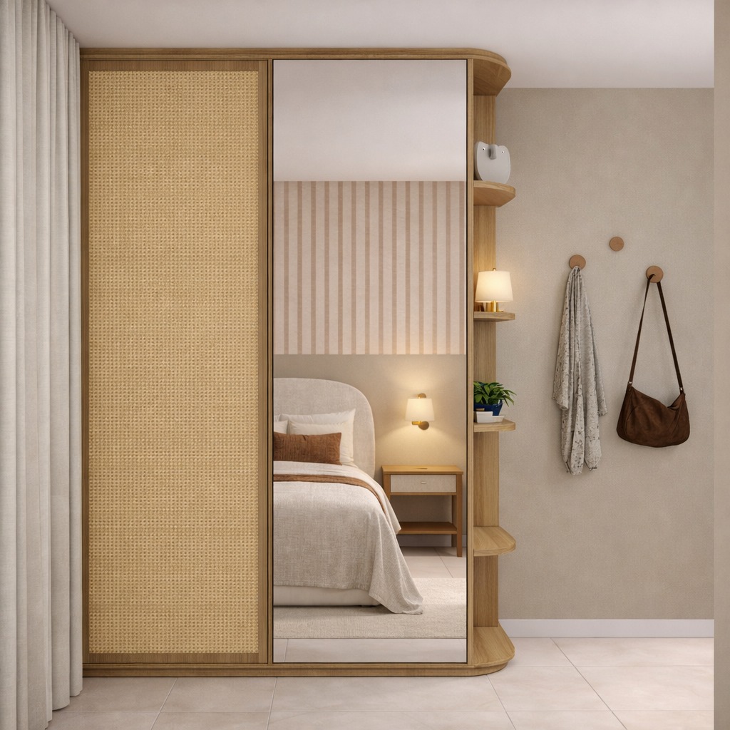 Quarto de casal com armário espelhado do Residencial Nair APA